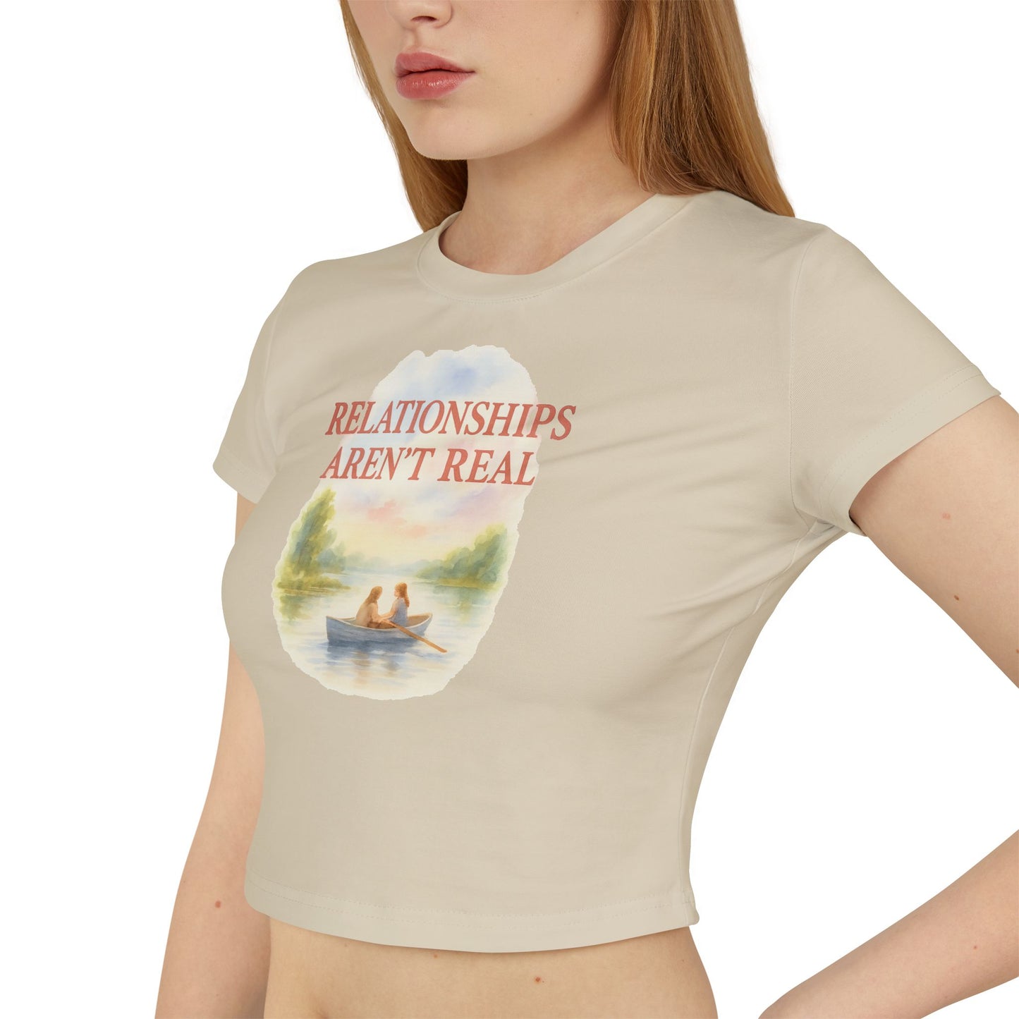 "relationships aren't real lake." Cropped Graphic Tee