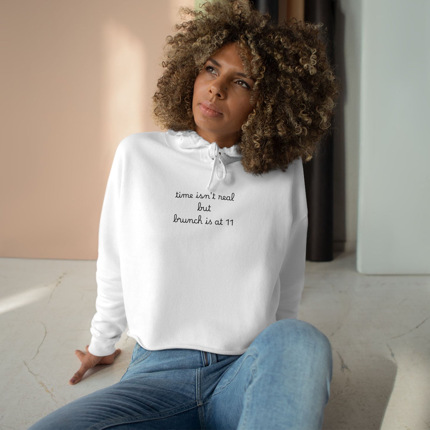 "this isn't real, babe." Minimal Script Crop Sweatshirt