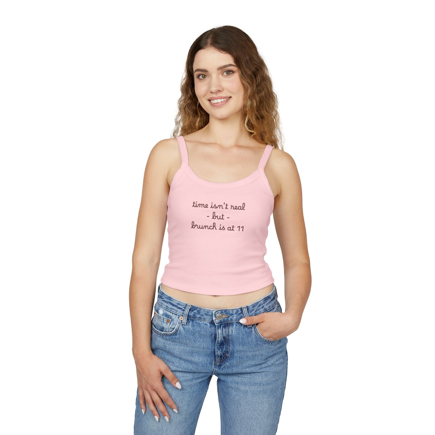 “time isn’t real but brunch is at 11” Cute Brunch Graphic Tank Top