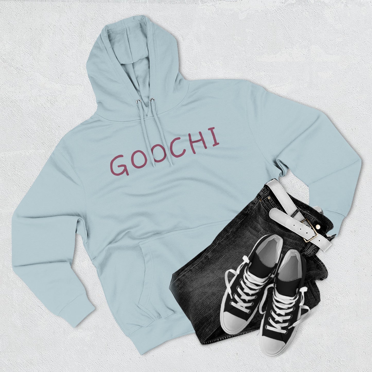 Goochi Hoodie — Minimalist Slogan Fleece Hoodie