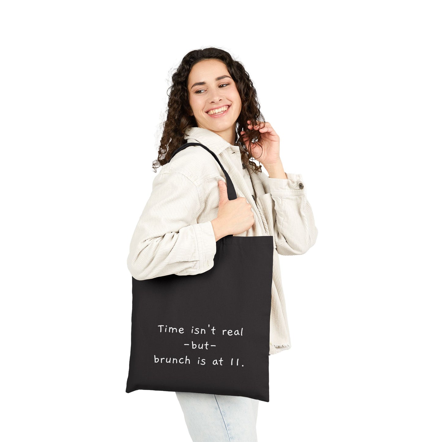 “time isn't real.” Minimalist Quote Canvas Shopper
