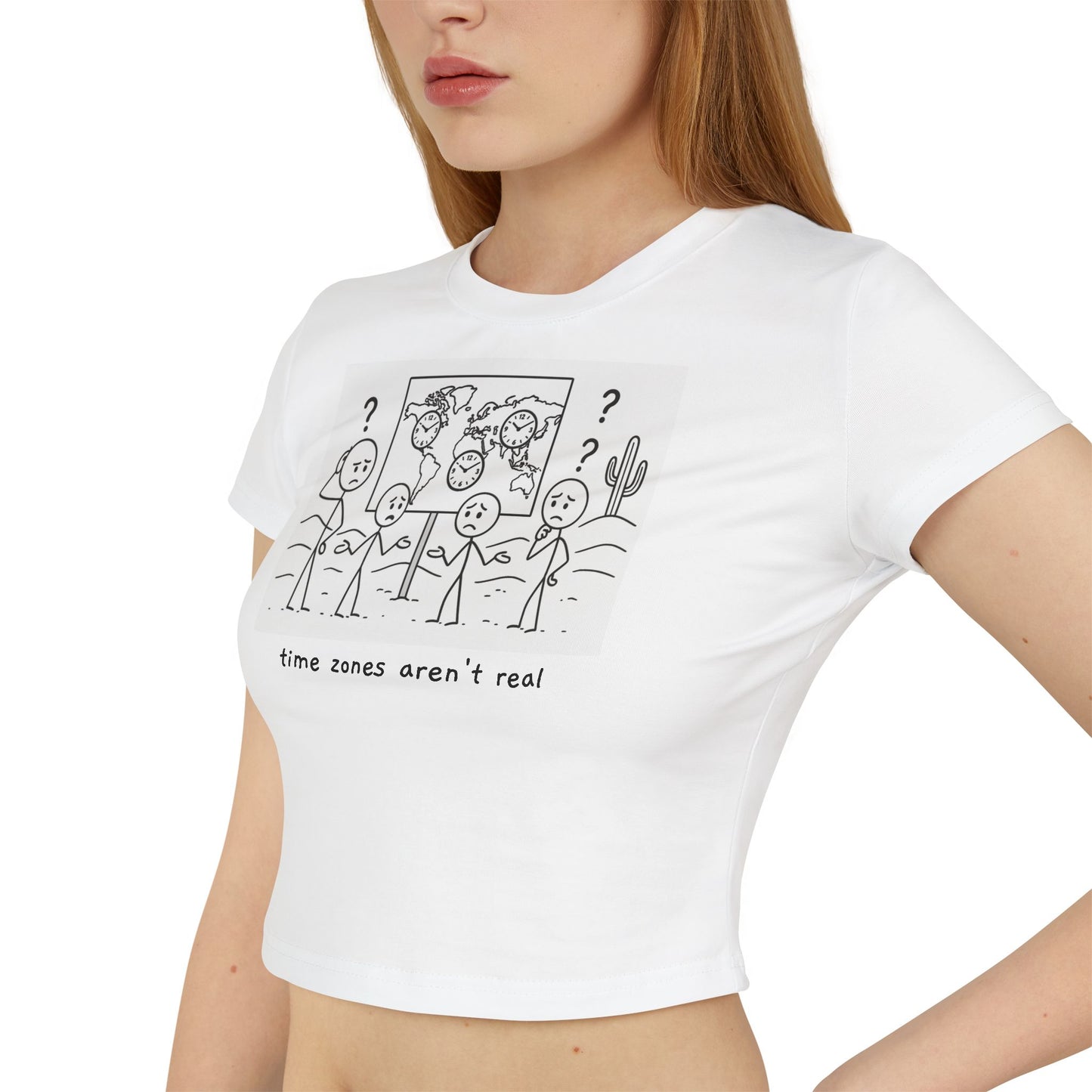 "time zones aren't real." Cropped Graphic Tee