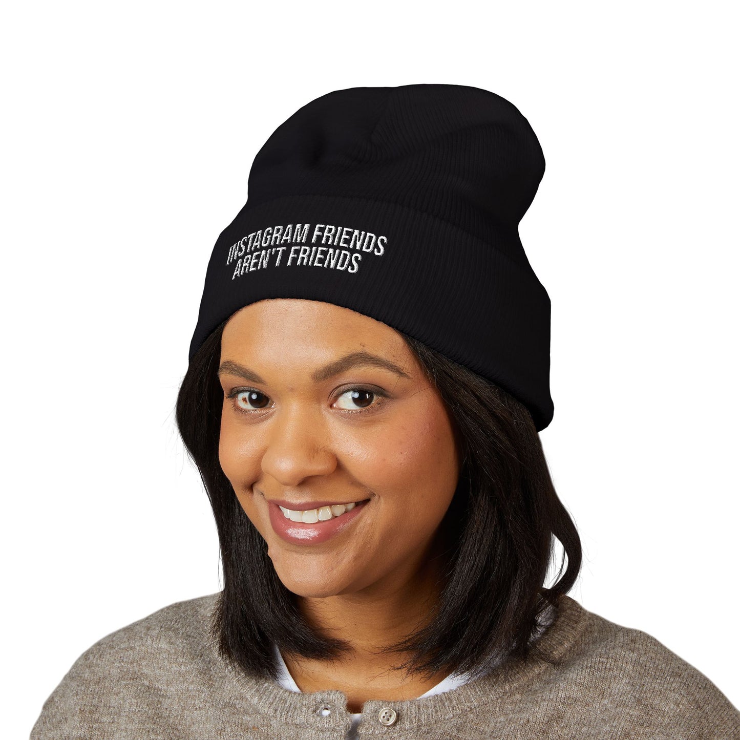 Instagram friends aren't friends Embroidered Cuffed Beanie