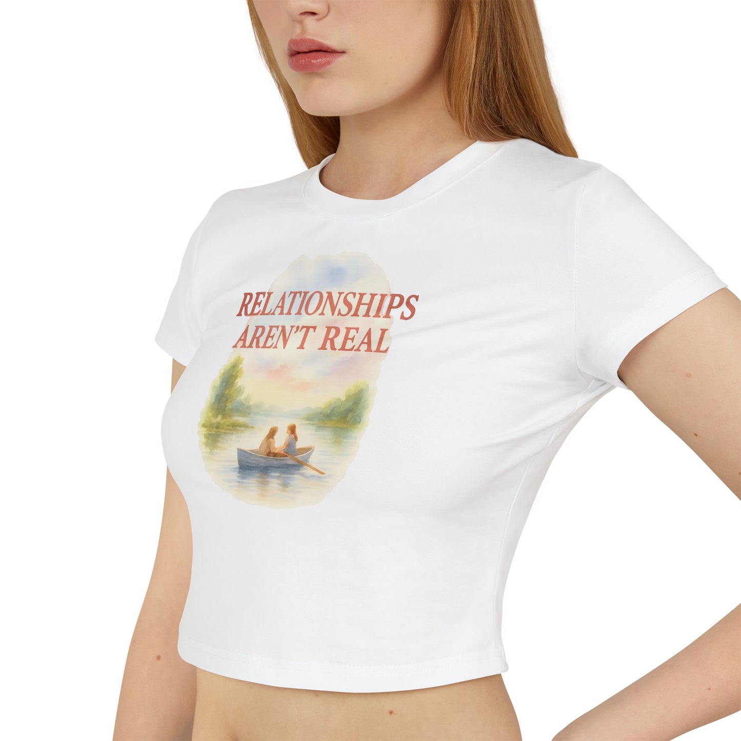 "relationships aren't real lake." Cropped Graphic Tee