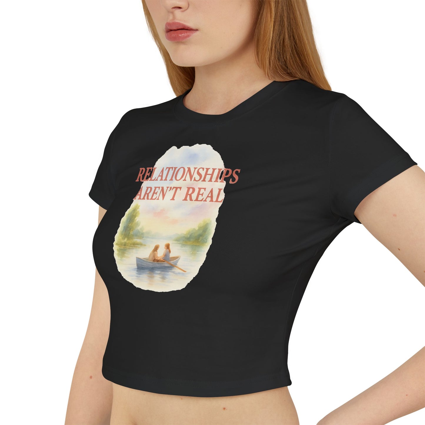 "relationships aren't real lake." Cropped Graphic Tee