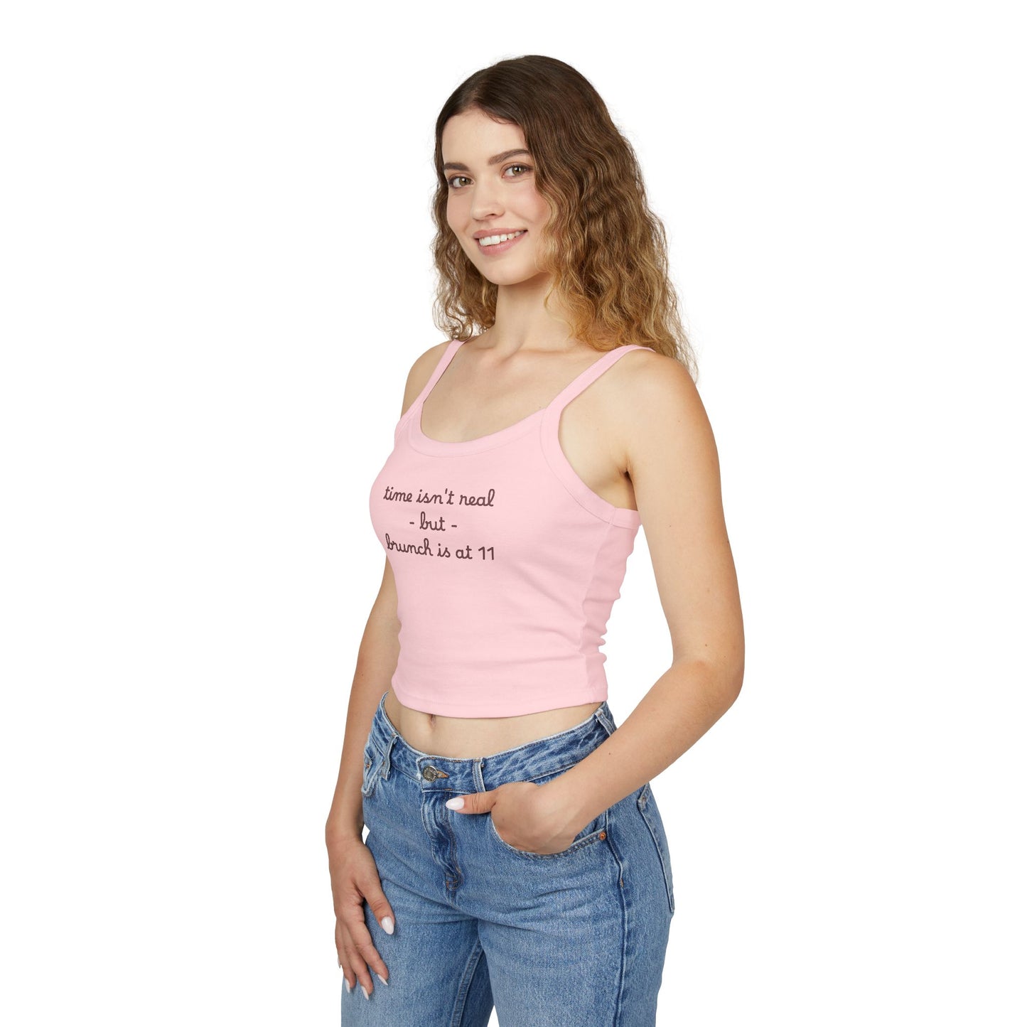 “time isn’t real but brunch is at 11” Cute Brunch Graphic Tank Top