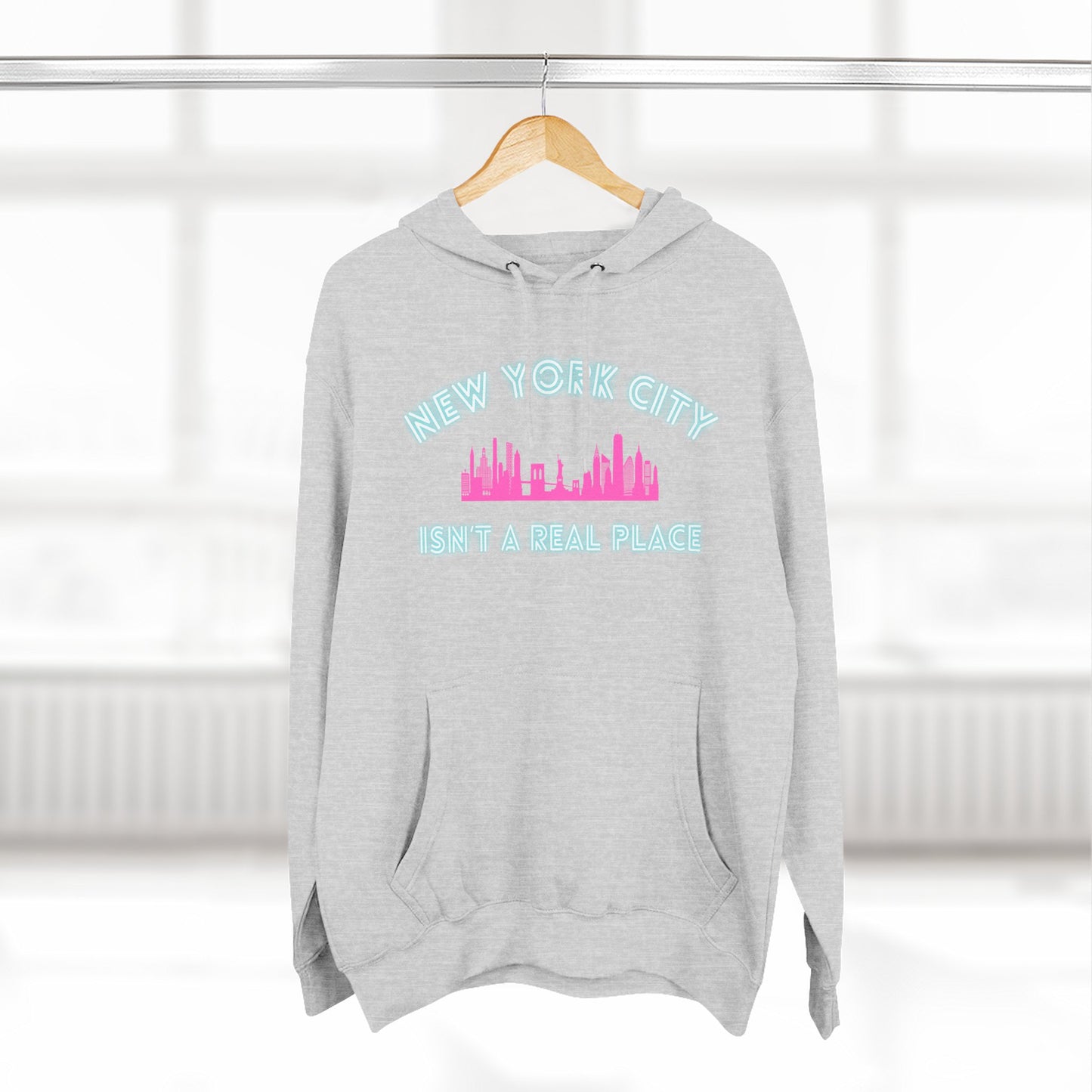 NYC isn't a real place Hoodie — Minimalist Slogan Fleece Hoodie