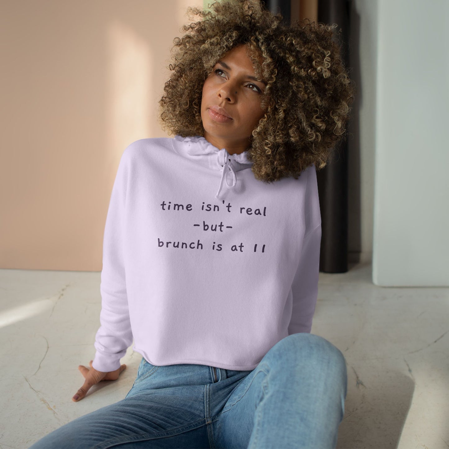 "brunch is at 11" Minimal Script Crop Sweatshirt