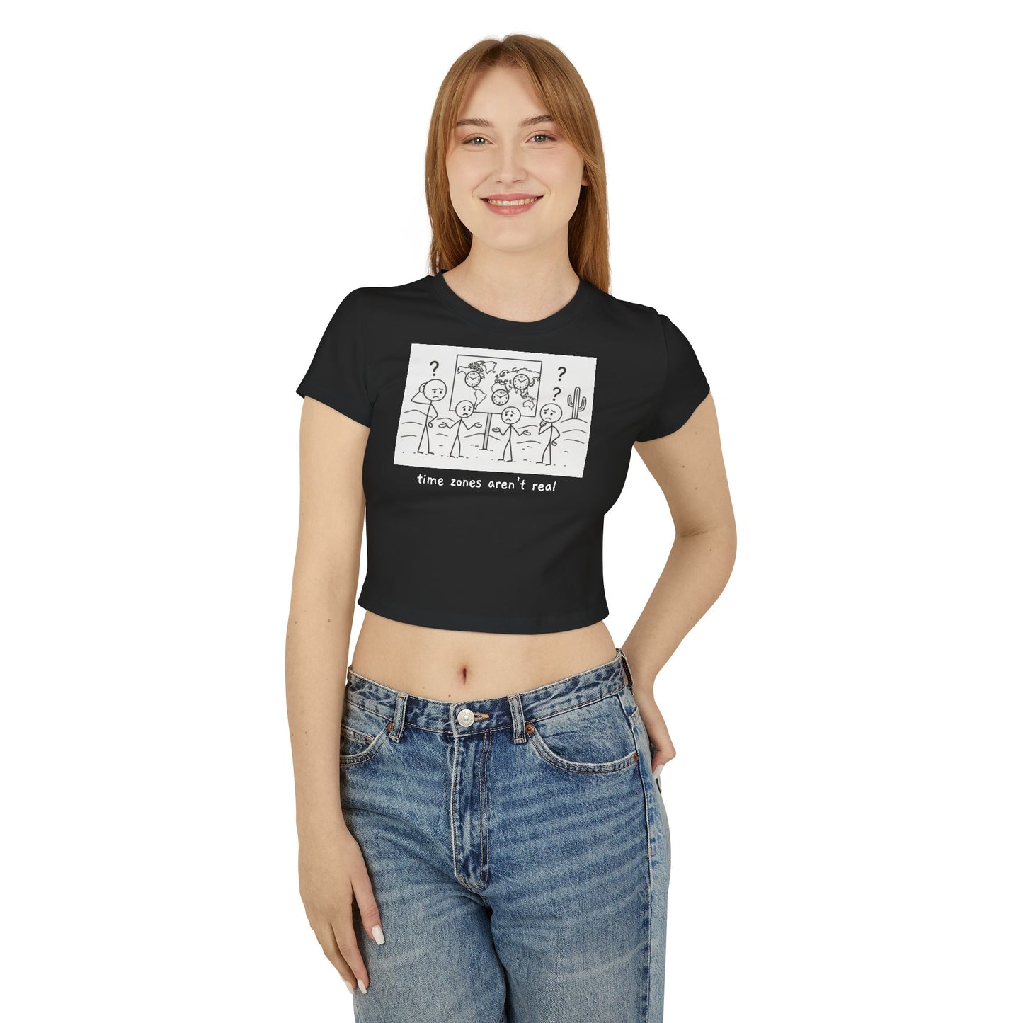 "time zones aren't real." Cropped Graphic Tee