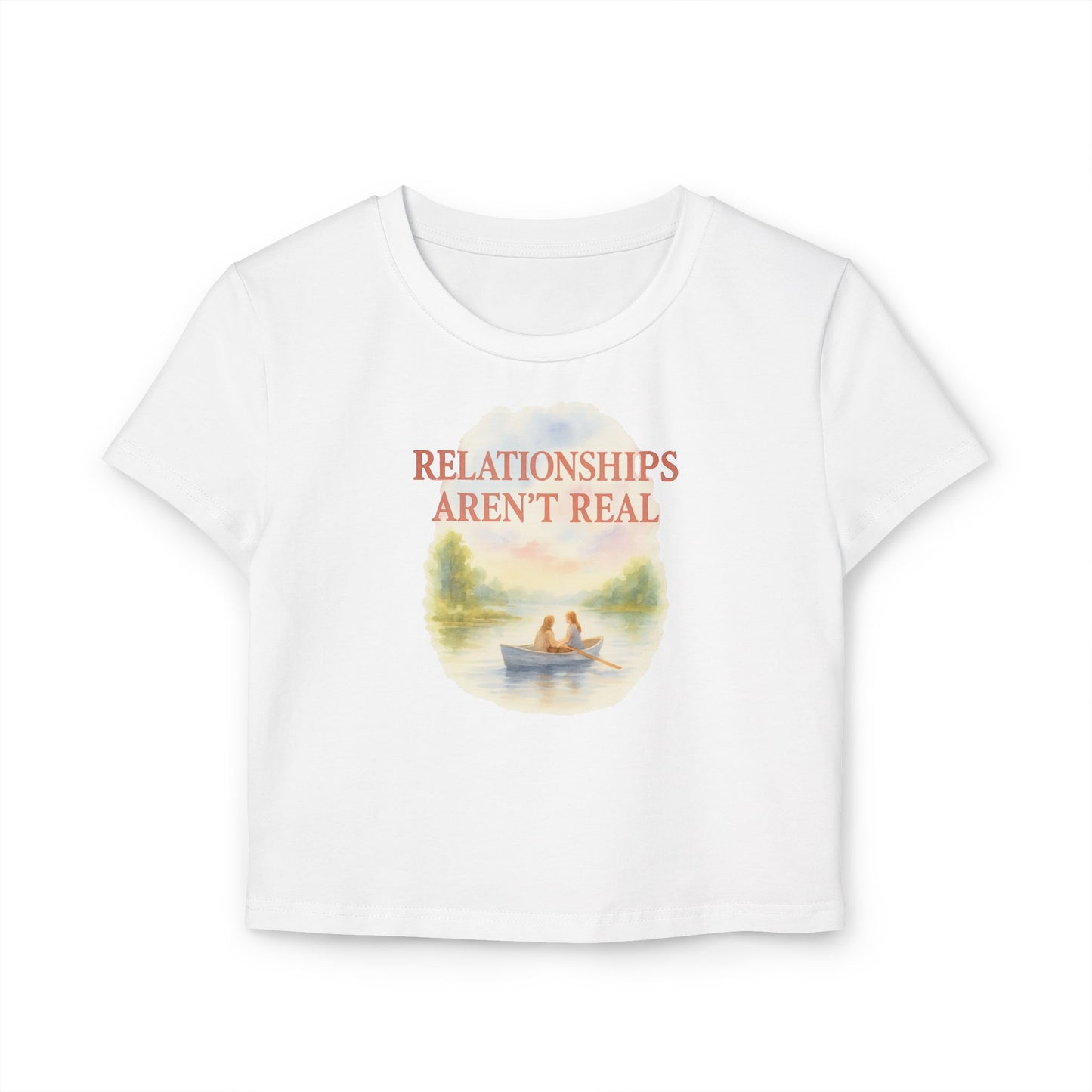 "relationships aren't real lake." Cropped Graphic Tee