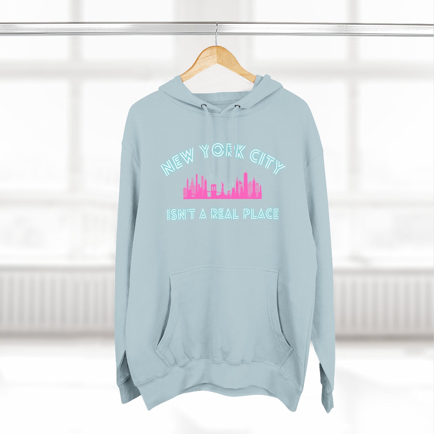 NYC isn't a real place Hoodie — Minimalist Slogan Fleece Hoodie