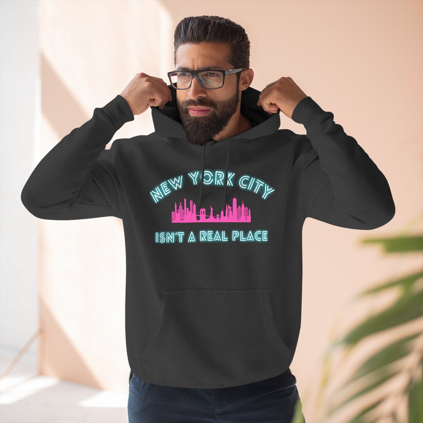 NYC isn't a real place Hoodie — Minimalist Slogan Fleece Hoodie