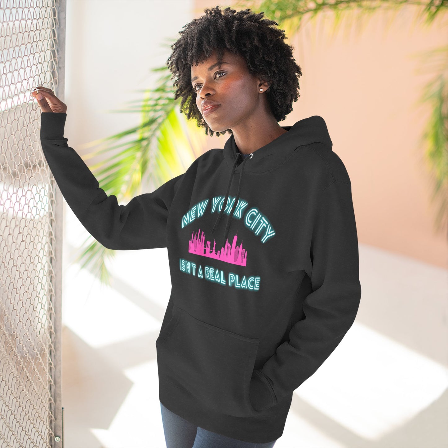 NYC isn't a real place Hoodie — Minimalist Slogan Fleece Hoodie