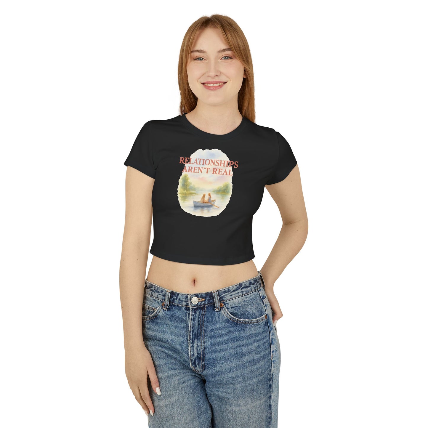 "relationships aren't real lake." Cropped Graphic Tee