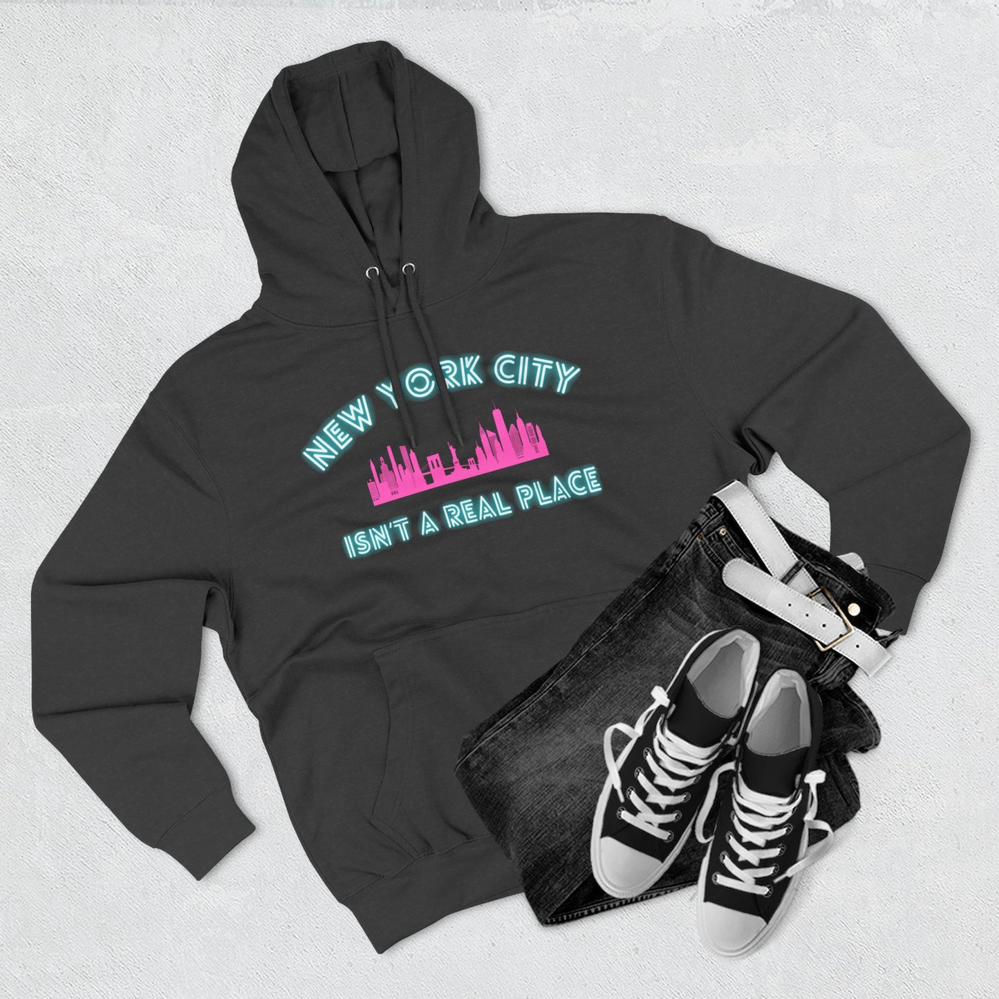 NYC isn't a real place Hoodie — Minimalist Slogan Fleece Hoodie