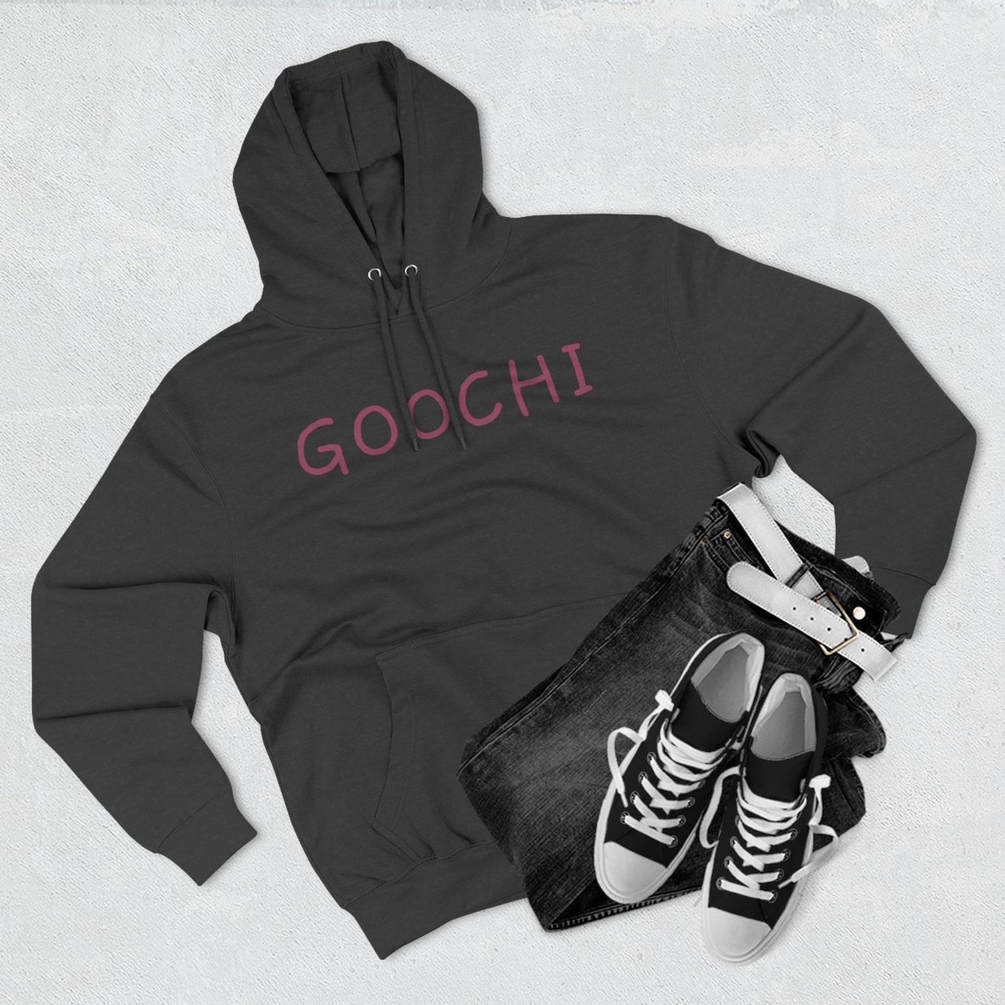 Goochi Hoodie — Minimalist Slogan Fleece Hoodie