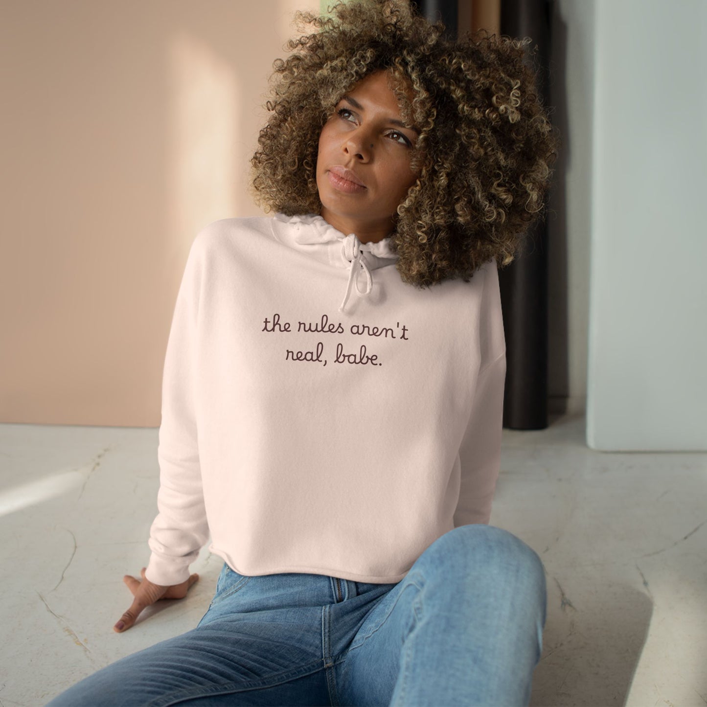 "this isn't real, babe." Minimal Script Crop Sweatshirt